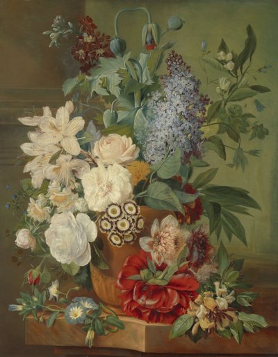 Bloemen in een Terracotta Vaas door Albertus Jonas Brandt